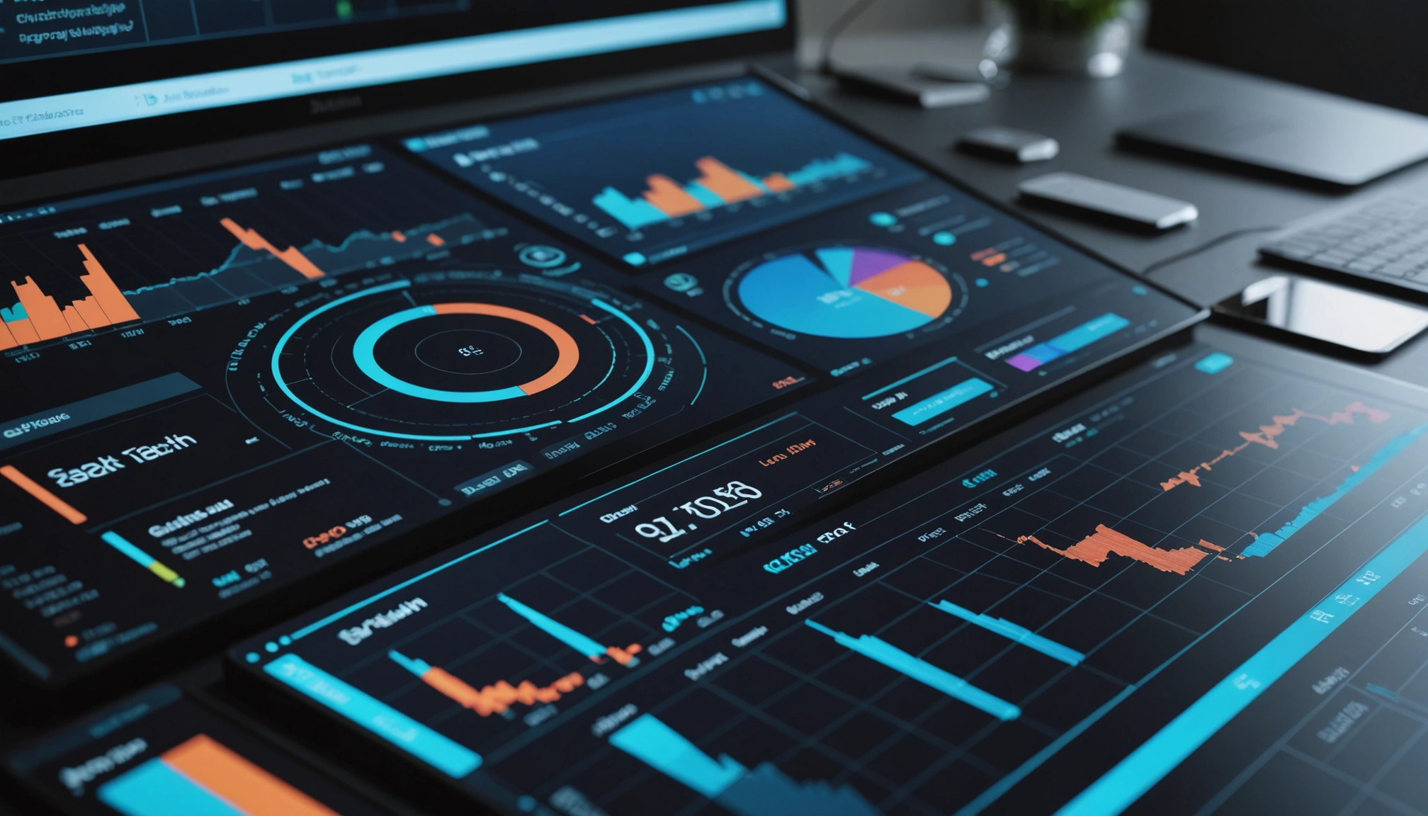 High angle view of a data visualization dashboard